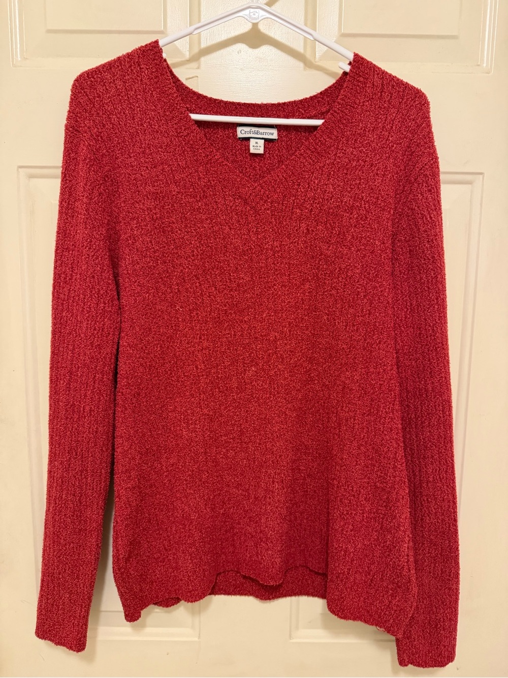 croft & barrow Red V-Neck Cozy Textured Sweater